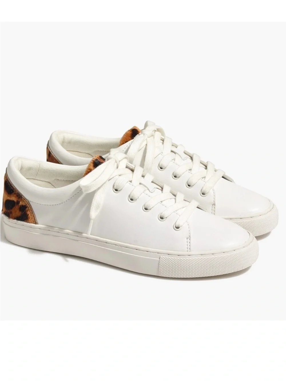 J. Crew Road Trip Leopard Calf Hair Low White Sneakers Size 9